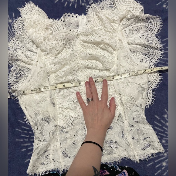 Lace Dollskill coquette white top zip up blouse sz sm sheer Lacey euc - Picture 4 of 11